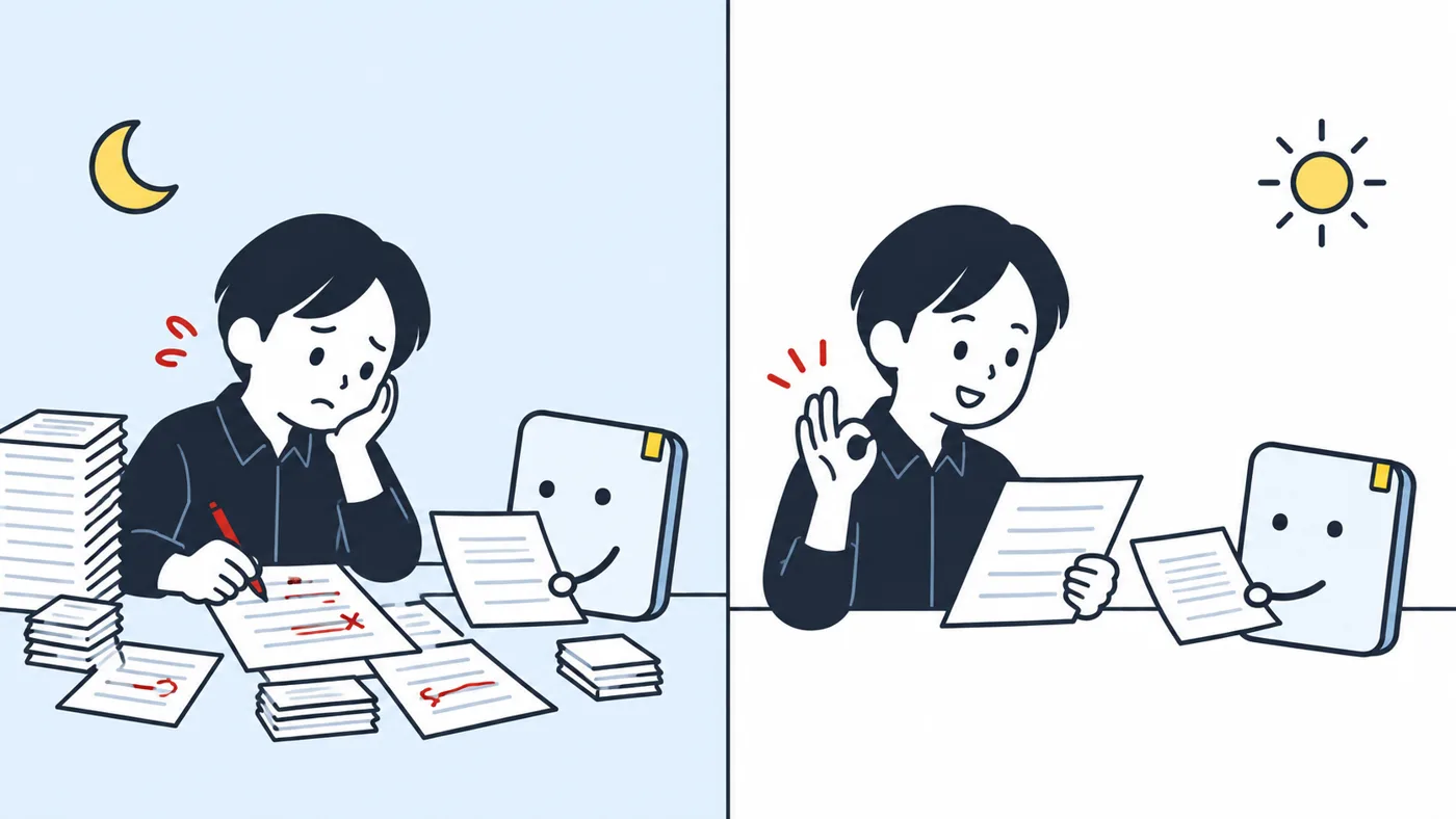 夜は赤の入った原稿の山を直していた人が、朝はAIマロンの原稿を受け取ってOKを出している